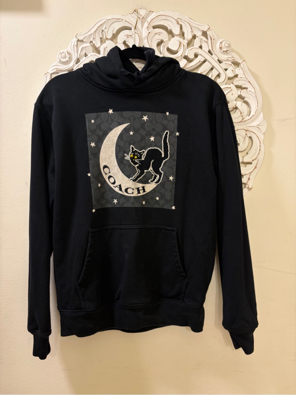 COACH Halloween Black Cat Moon Signature Square Hoodie XS Good Shape